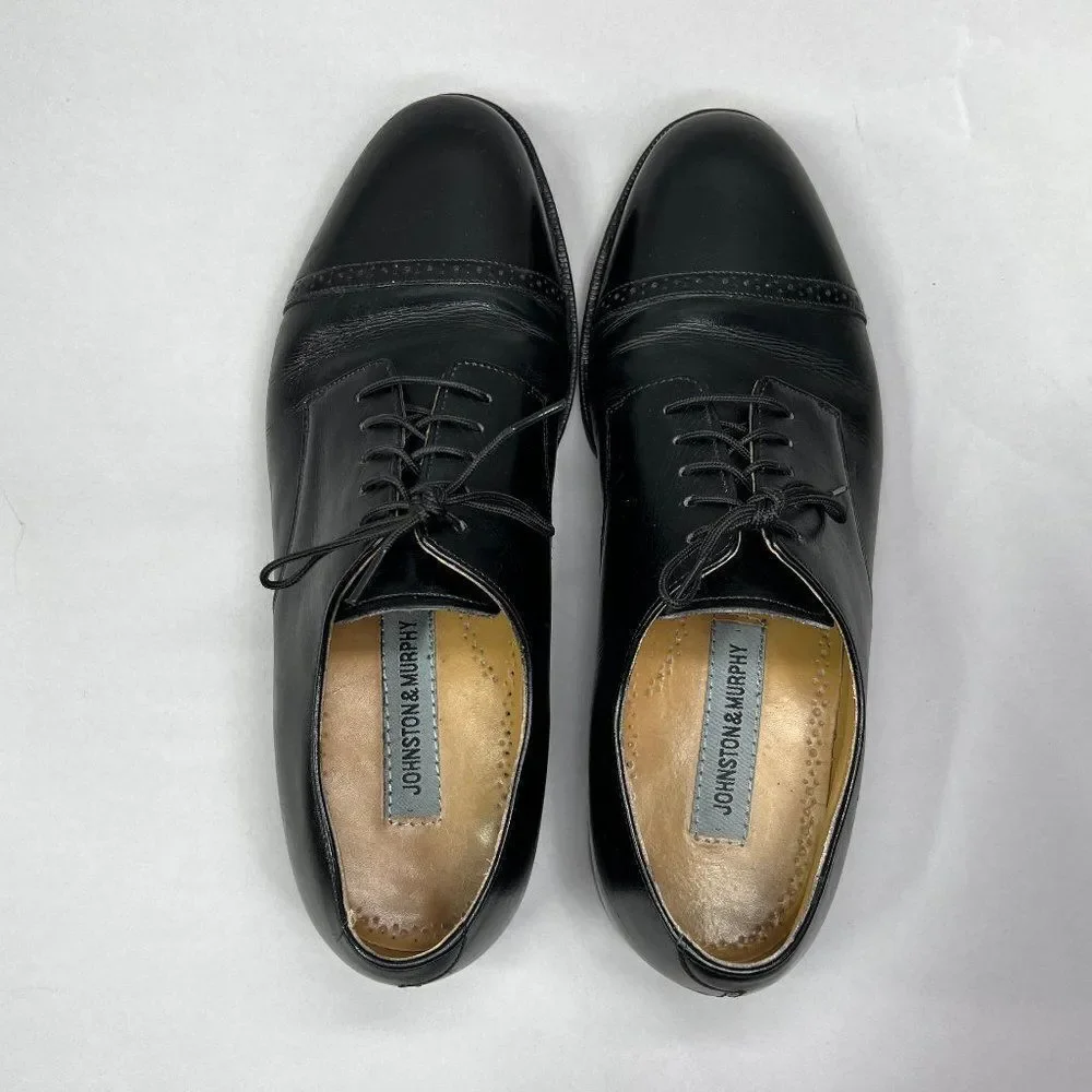 Johnston & Murphy Men's Size 8‎ Black Leather Cap Toe Dress Shoes